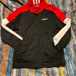 Adidas Red and Black Jacket with White Stripes